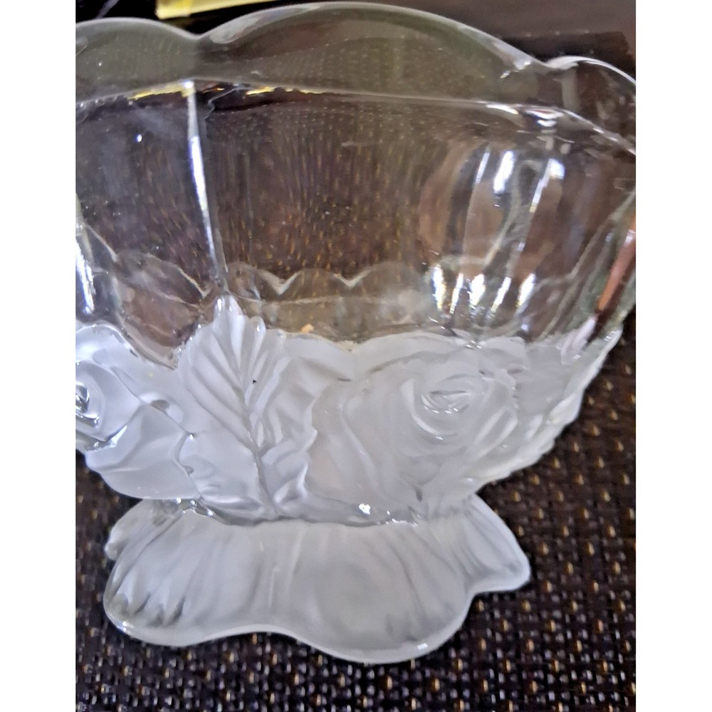 Vintage Imperlux Crystal Frosted Roses 8" Footed Fruit Bowl
